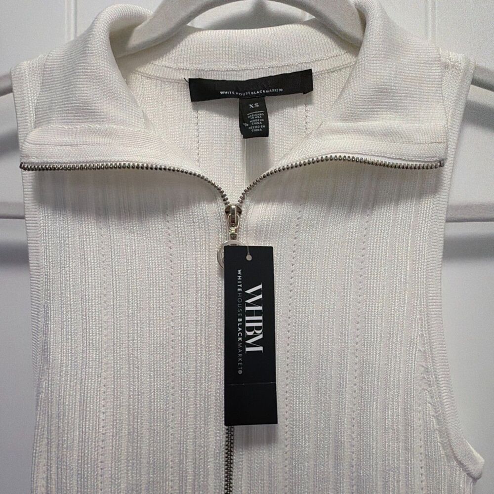 White House Black Market Half Zip Halter Sleeveless top with Collar - White XS